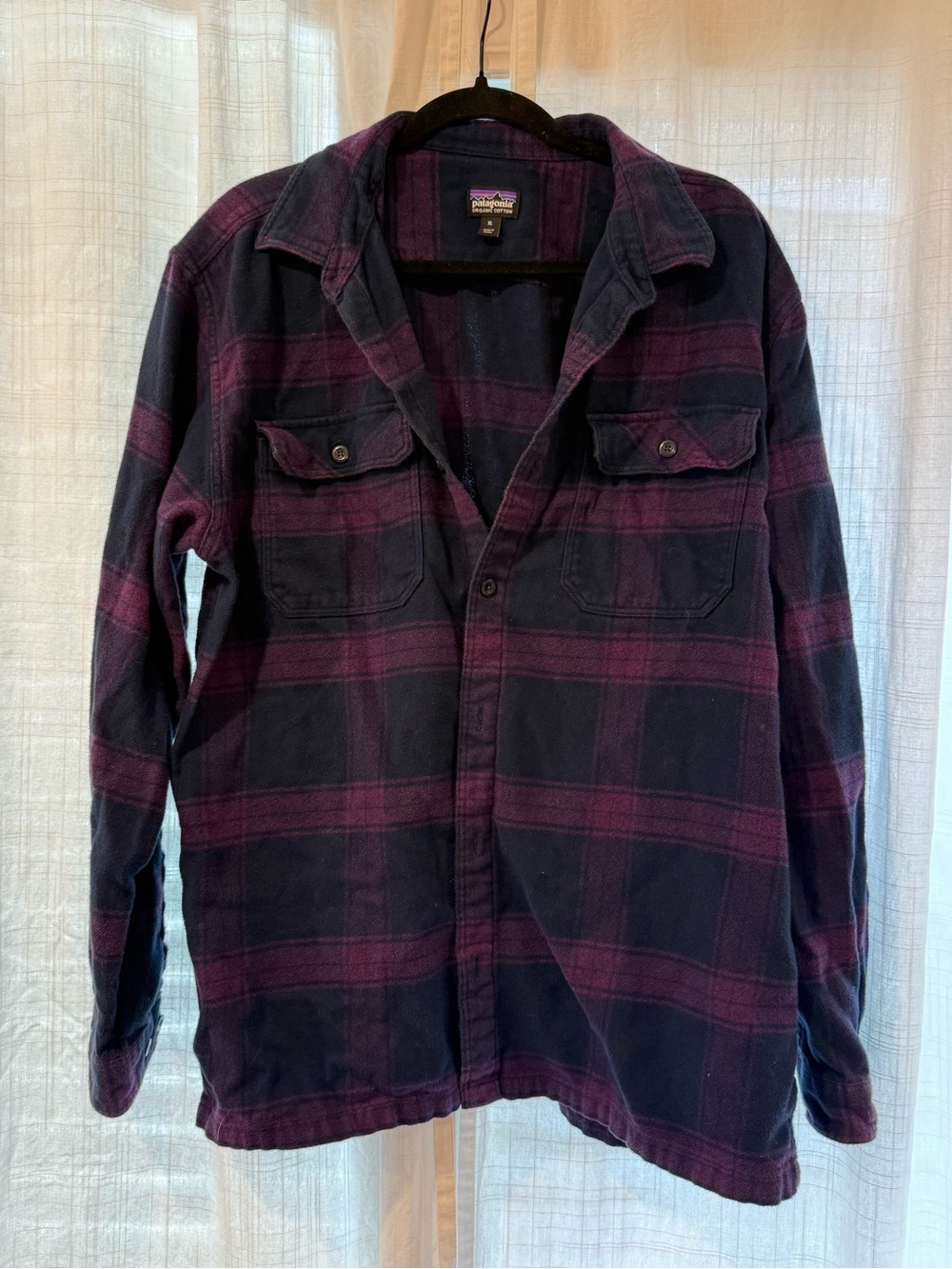 Patagonia Purple Plaid Cotton Shacket Button Down Shirt Jacket XL
